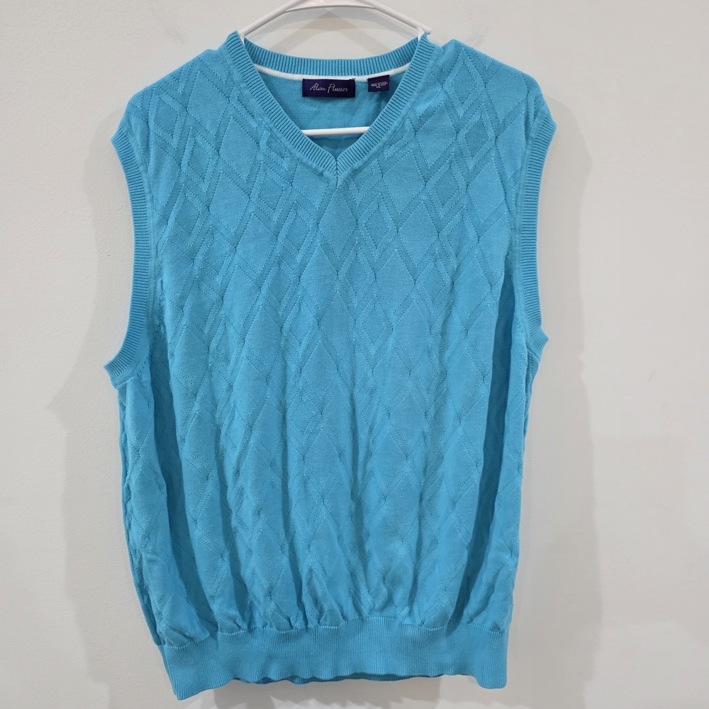Alan Flusser Mens Sweater Vest Size‎ XL Blue Cotton Academia University Ivy